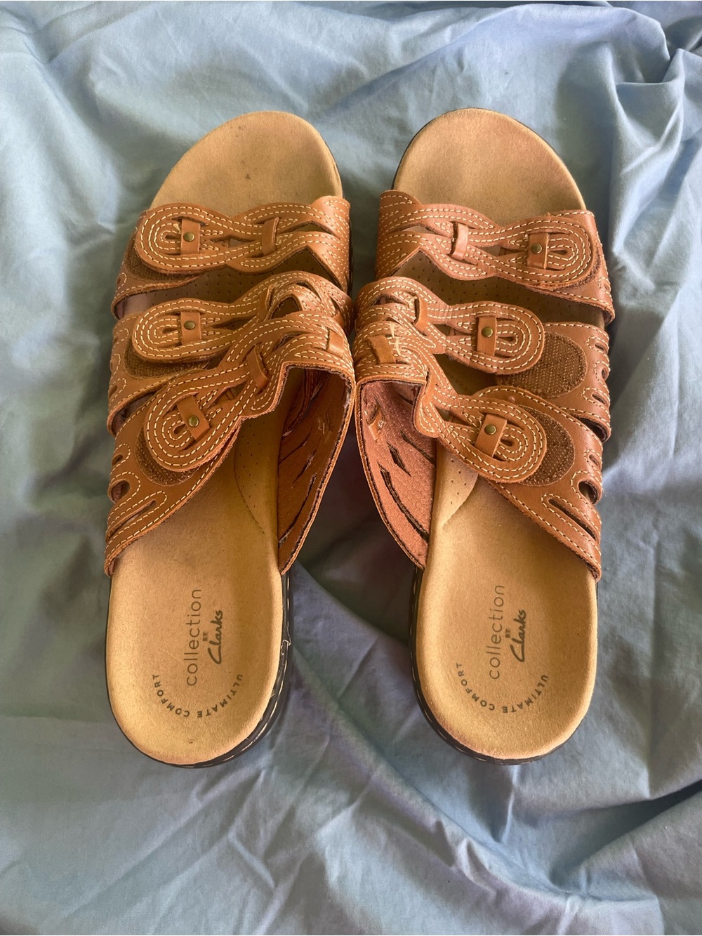 Clarks Women's Brown Leather Slip-On Mules